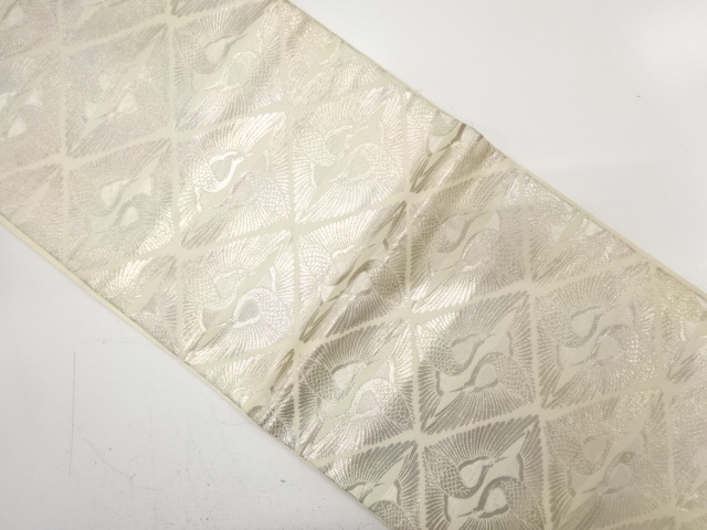 JAPANESE KIMONO / ANTIQUE FUKURO OBI / SILK / WOVEN CRANES